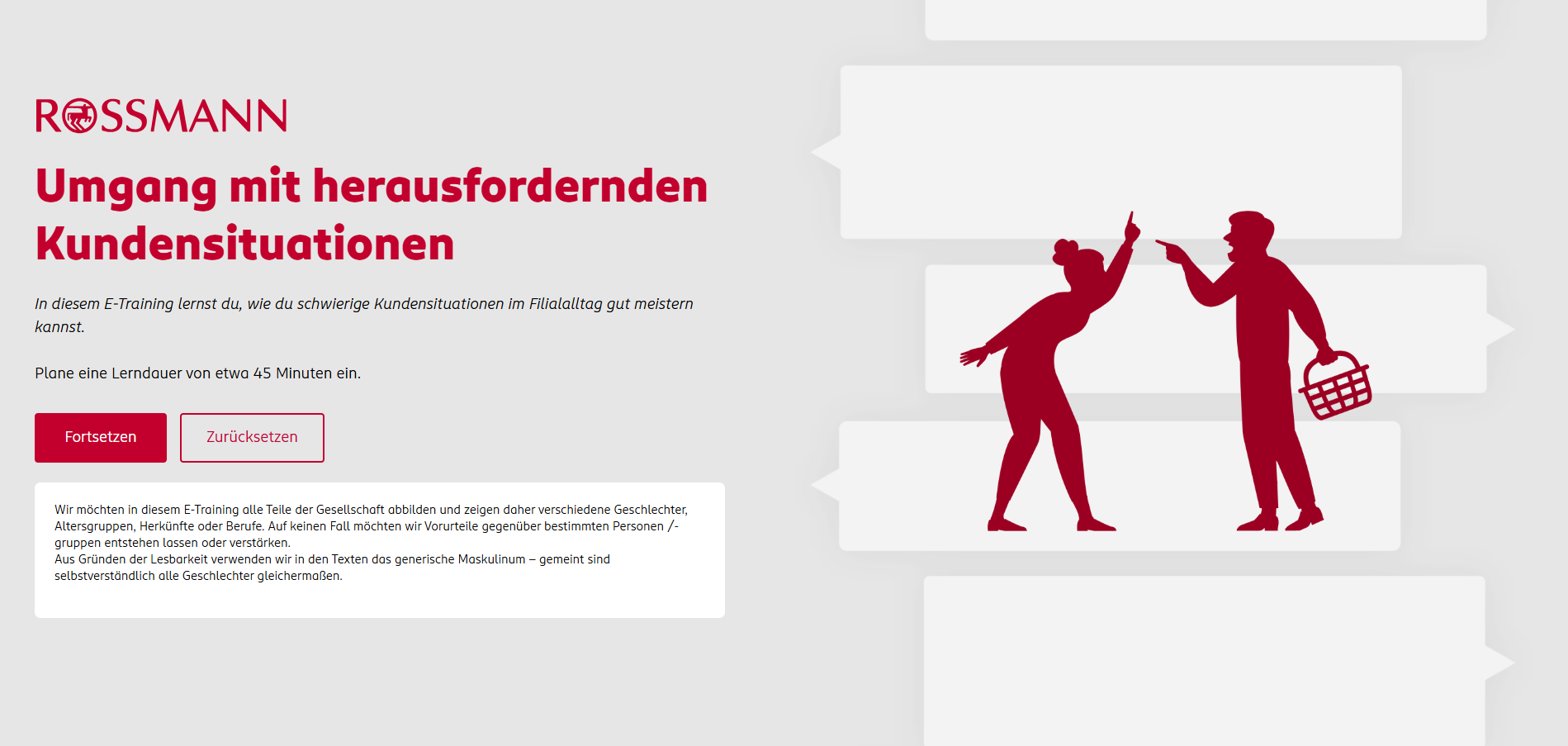 Bildschirm vom Rossmann Training im Einsatz