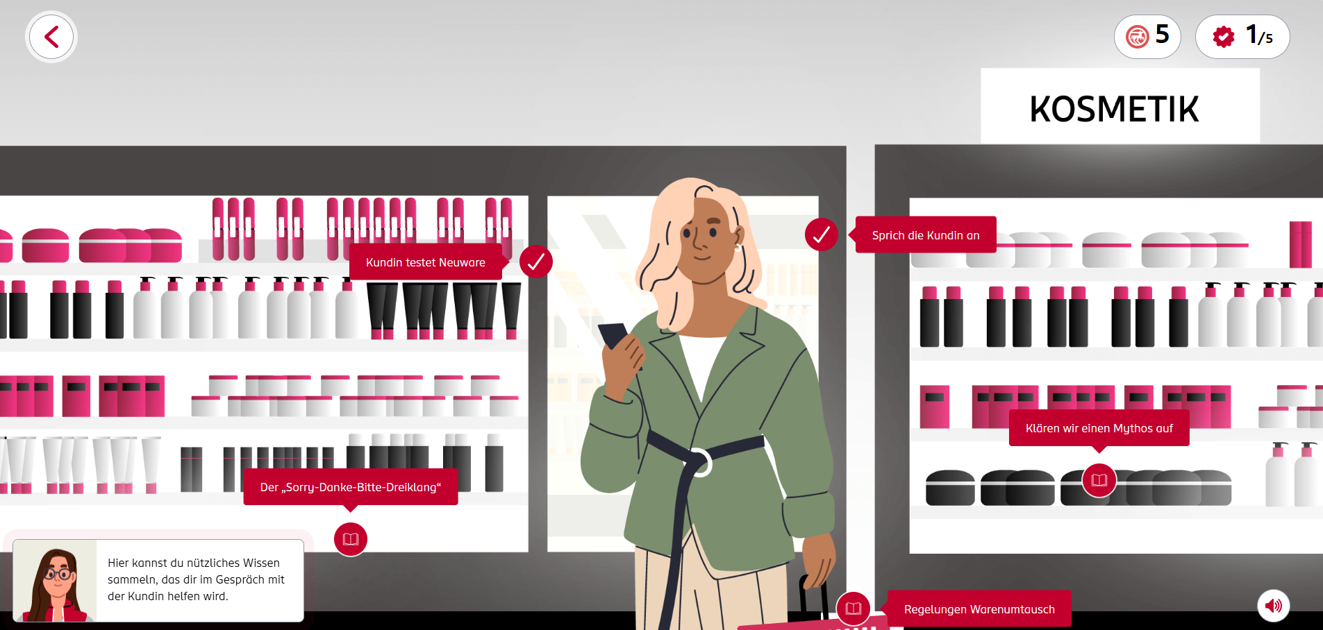 Bildschirm vom Rossmann Training im Einsatz